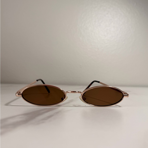 Oval Rose Gold Frame Sunglasses with Brown Lenses - Picture 2 of 5